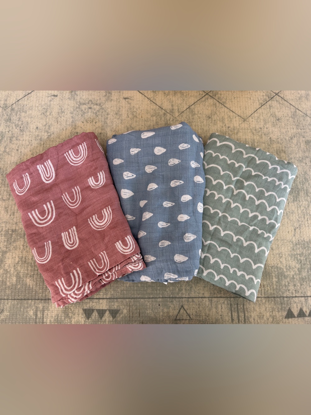 Muslin Swaddle Blankets (3 Pack) - Sage Green & Slate Blue and Pink
